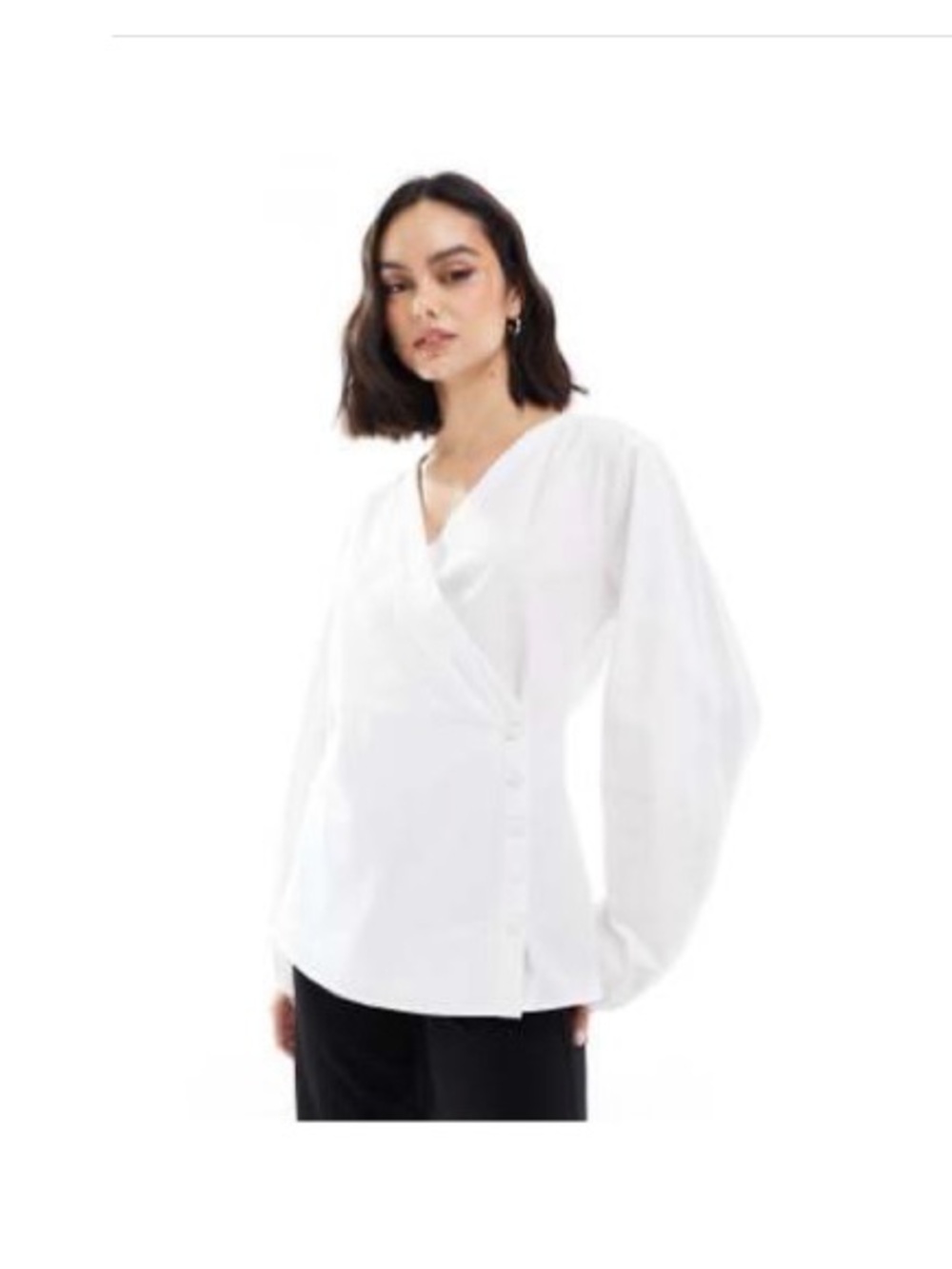 ASOS Design Poplin Wrap Placket Cocoon Sleeve Shirt in White 100% Cotton